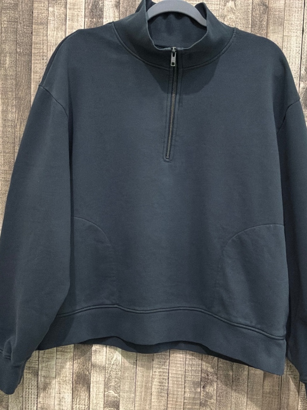 MATE THE LABEL NAVY QUARTER ZIP SWEATSHIRT /100 PERCENT ORGANIC COTTON